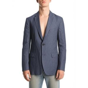 GAP Men's Dark Blue Two-Button Textured Casual Blazer Jacket